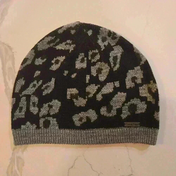 Calvin Klein Leopard Black Gray Beanie Hat - Picture 1 of 5